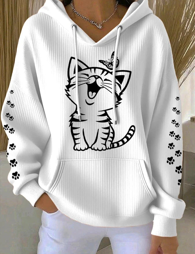 Natalie Fairchild | Cat Print Waffle Hoodie For Women