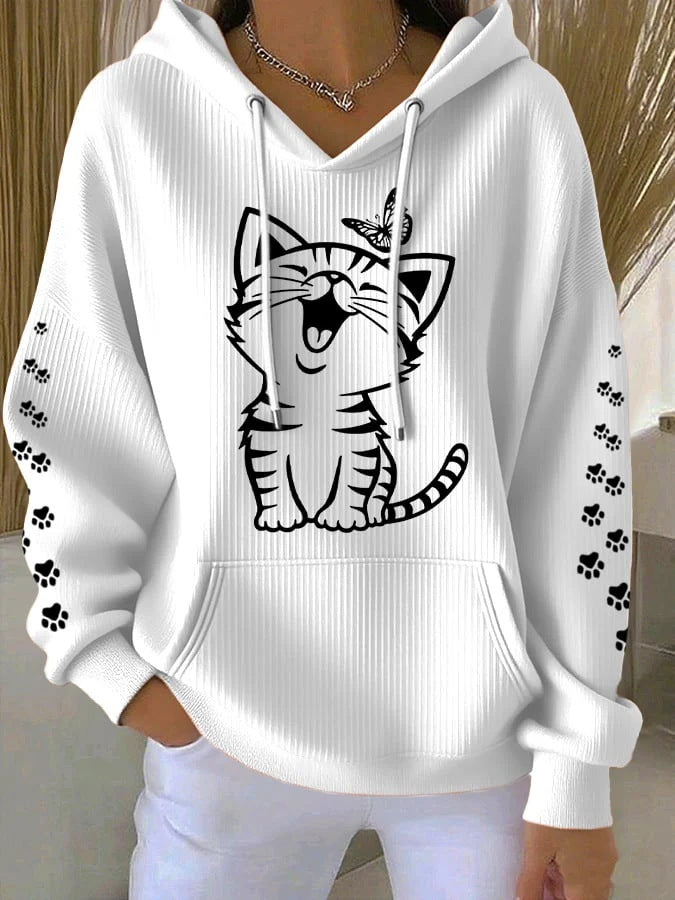 Natalie Fairchild | Cat Print Waffle Hoodie For Women