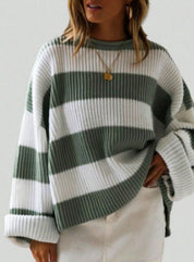 Lucienne Bardot | Striped Oversized Knit Sweater For Women