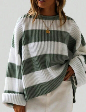 Lucienne Bardot | Striped Oversized Knit Sweater For Women