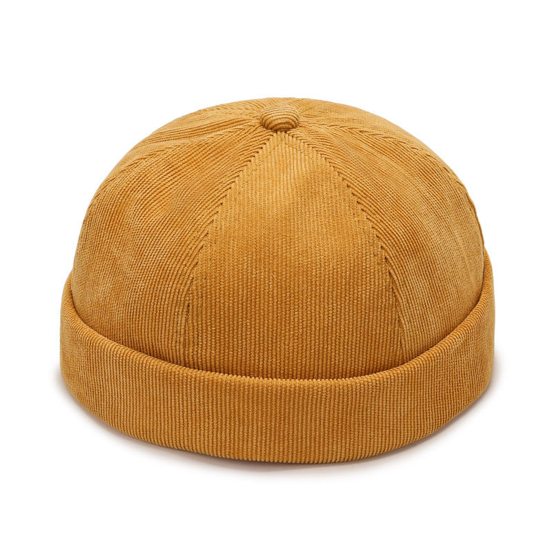 Corduroy Brimless Skull Cap Hat - Yellow