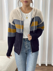 Harriet Devon | Colour-Block Zip Hoodie With Ribbed Knit For Women