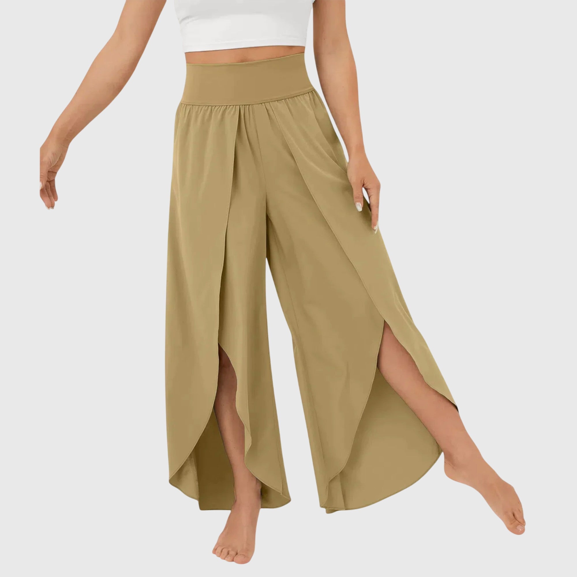 Colette Deveraux | Teal Wide-Leg Split Pants with High Waist