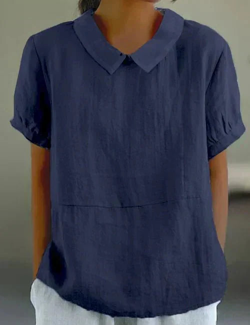 Roseline Hartbourne | Sky Blue Peter Pan Collar Linen-Look Top