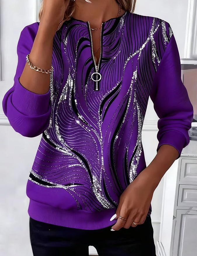 Charlotte Dubois | Abstract Print Half-Zip Top For Women