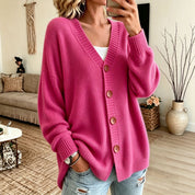 Adeline Fontrose | Buttoned V-neck Knitted Cardigan Sweater For Women