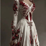 Seraphine Blackwood | Halloween Skeleton Print Long Sleeve Maxi Dress For Women