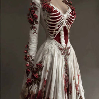 Seraphine Blackwood | Halloween Skeleton Print Long Sleeve Maxi Dress For Women