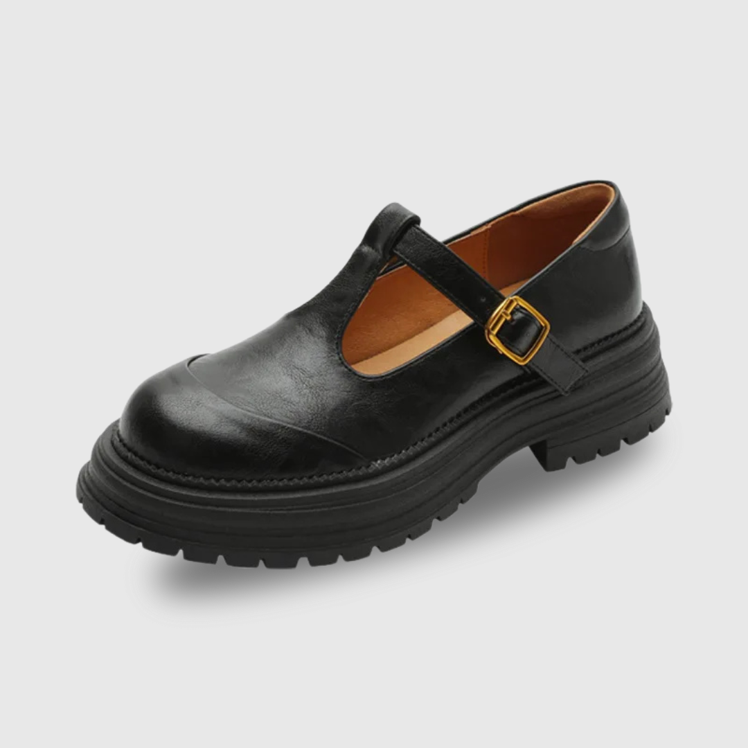 Clémence Fairweather | Brown T-Bar Mary Jane Shoes with Brogue Detail