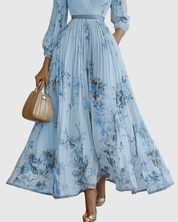 Lucienne Hartwell | Floral Pleated Midi Dress with V-Neck