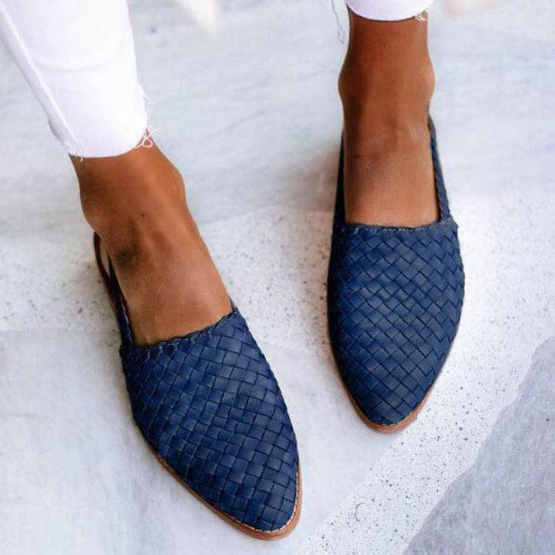 Serena Whitbourne | Brown Woven Vegan Leather Slingback Flats