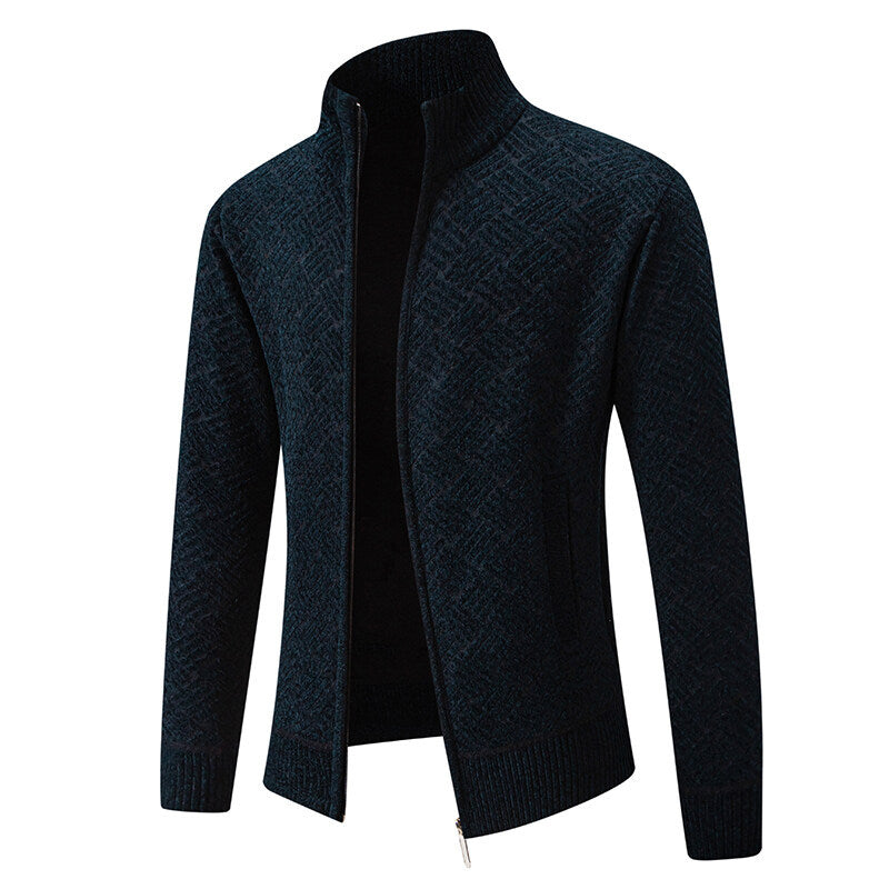 Troy Normore | Diamond-Knit Stand-Collar Zip Cardigan For Men
