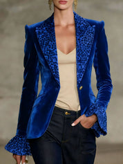 Henny Sungate | Leopard Lapel Flared Cuff Velvet Blazer For Women