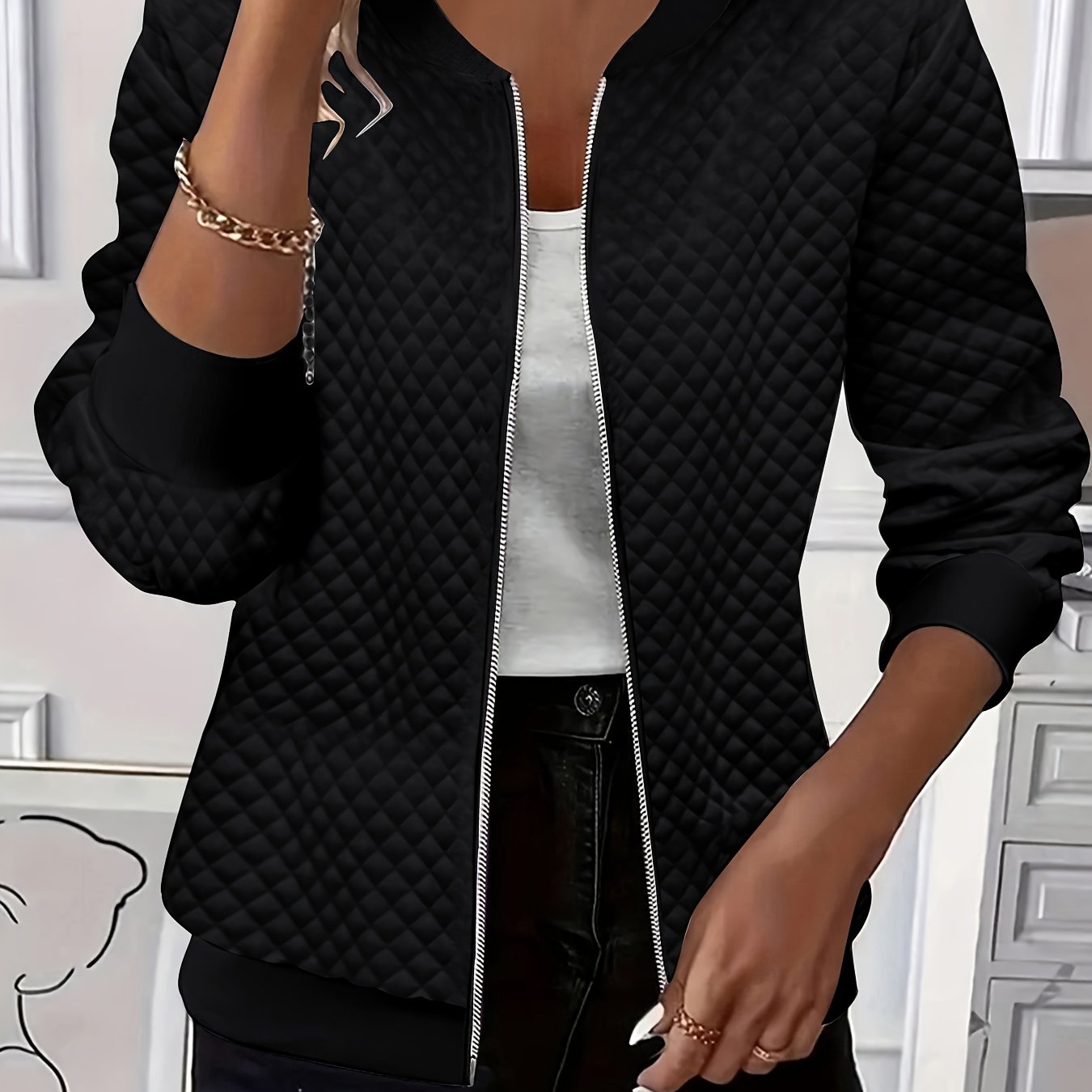 Isolde Ferreira | Quilted-Texture Baseball Jacket For Women