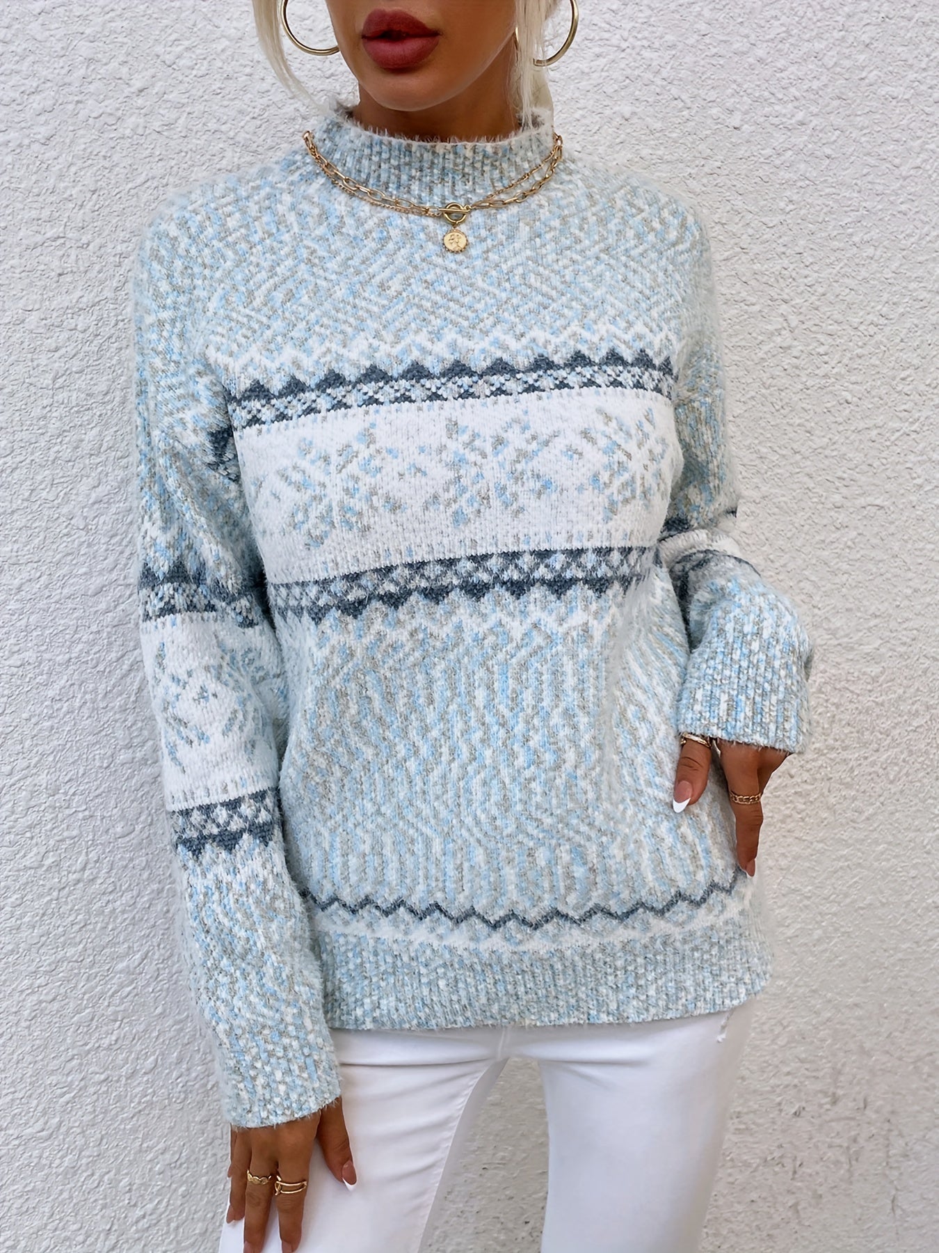 Solange Berthier | Cozy Snowflake Mock-Neck Sweater For Women