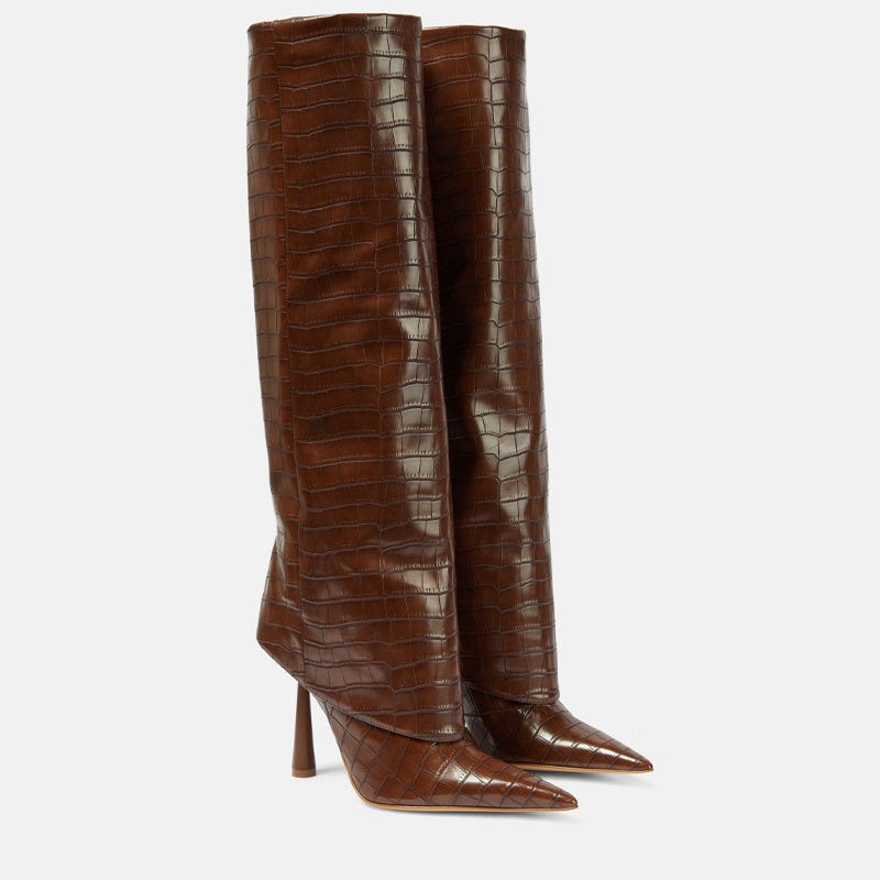 Odile Renard | Croc-Embossed Knee-High Stiletto Boots For Women