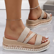 Serena Goldhaven | Glitter Platform Slide Sandals For Women