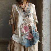 Francesca Beaumont | Floral Embroidered V-Neck Top For Women