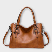 Nicolette Beauvais | Brown Faux Leather Tote Handbag with Shoulder Strap