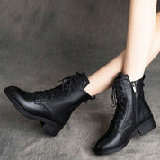 Dovie Selcroft | Black Lace Up Block Heel Ankle Boots For Women