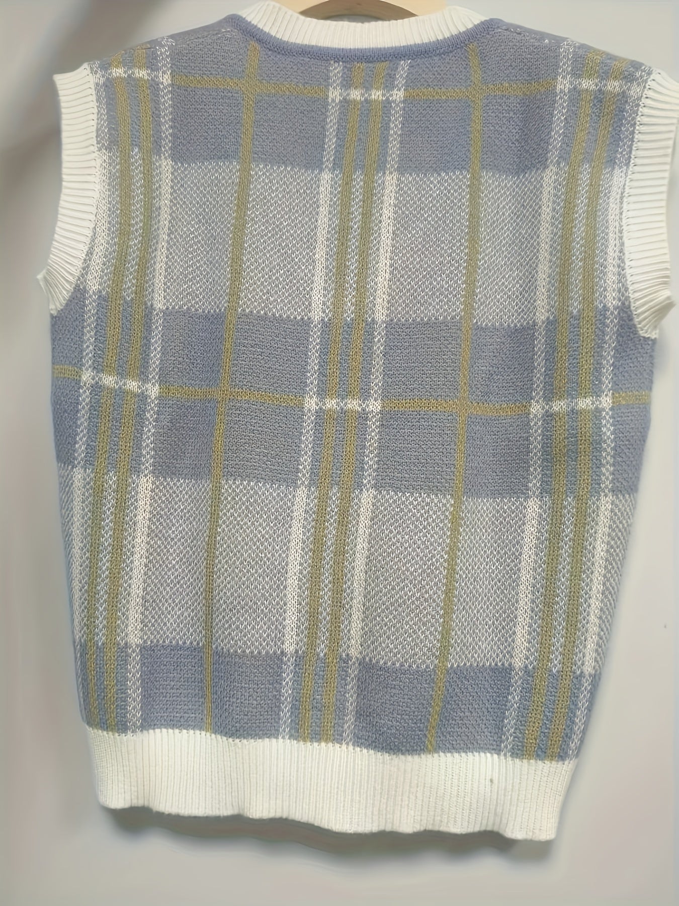 Margaux Delaroche | Vintage Plaid V-Neck Sweater For Women
