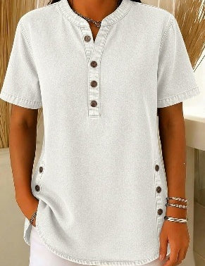 Claire Whitfield | Denim V-Neck Short-Sleeve Top For Women