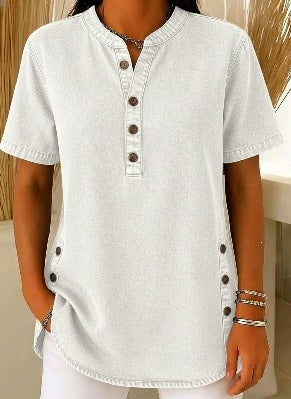 Claire Whitfield | Denim V-Neck Short-Sleeve Top For Women