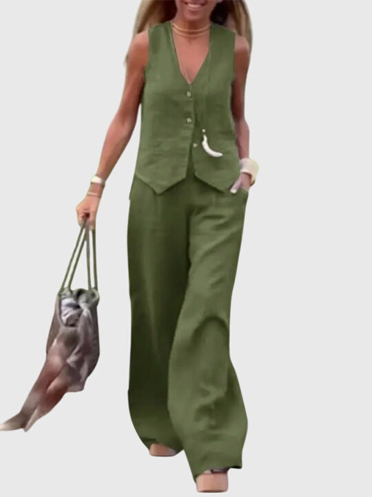 Ottilie Vanbrace | Linen-Look Wide-Leg Two-Piece Vest Set