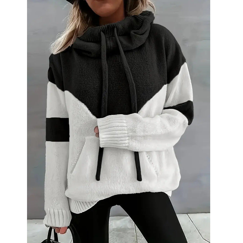 Aurelie Chastenet | Color Block Cowl Neck Sweater With Drawstring For Women