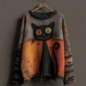 Marceline Duvall | Halloween Cat Print Chunky Knit Sweater For Women