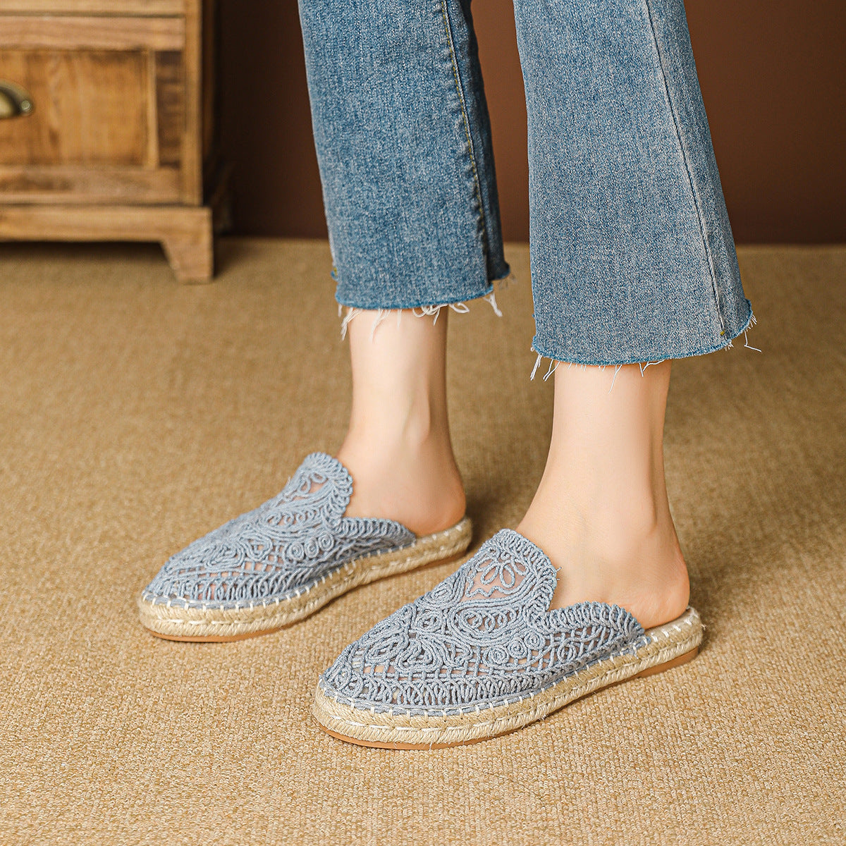 Solange Ferrant | Crochet Espadrille Mule Flats For Women