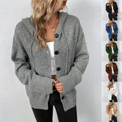 Serena Vitale | Hooded Button-Front Knit Cardigan For Women