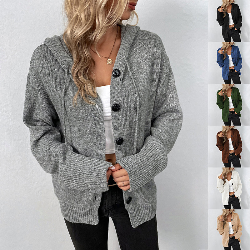 Serena Vitale | Hooded Button-Front Knit Cardigan For Women