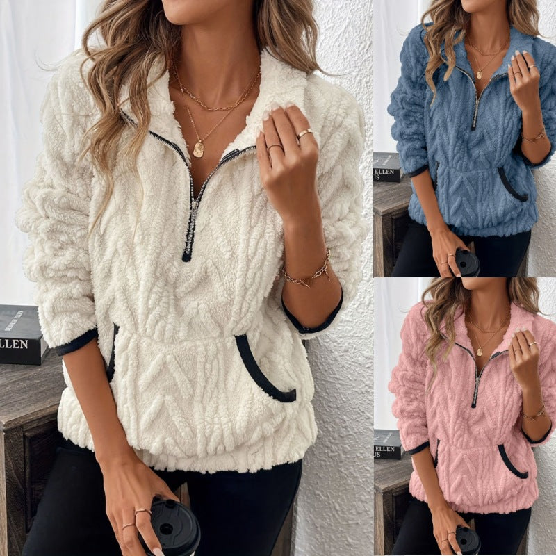 Anaelle Berger | Half-Zip Sherpa Pullover Sweater For Women