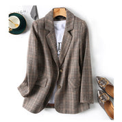 Dottie Walhurst | Brown Plaid Single-Button Blazer For Women