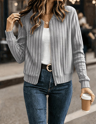 Louisa Bennington | Ribbed Zip-Up Cardigan For Women