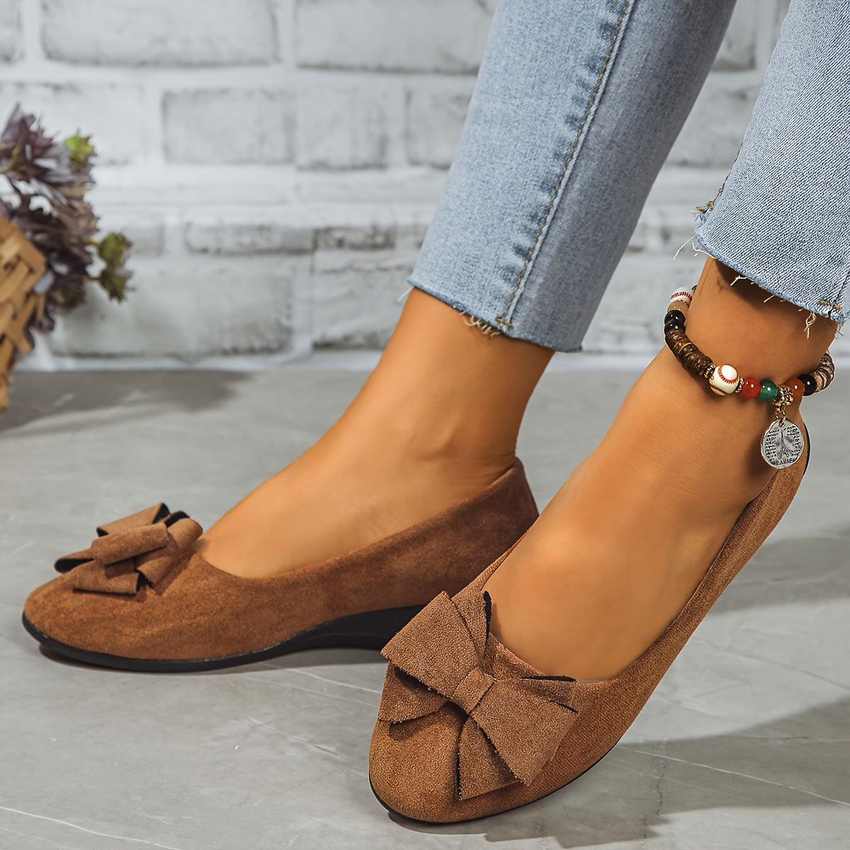 Clarisse Duvernois | Grey Bow Detail Orthopedic Ballet Flats