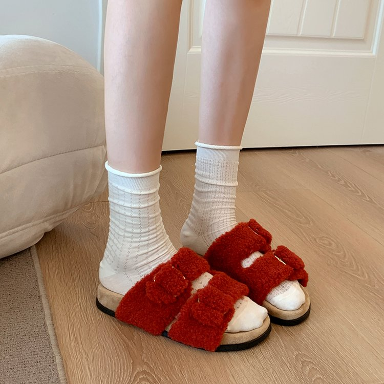 Wynn Goldcombe | Fuzzy Double Buckle Slide Slippers For Women