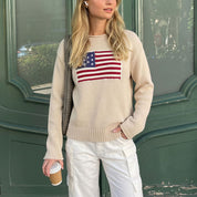Valentina Fairchild | Cream Knit Veterans Day Sweater With Flag Patch For Women