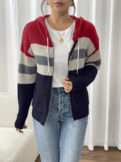Harriet Devon | Colour-Block Zip Hoodie With Ribbed Knit For Women