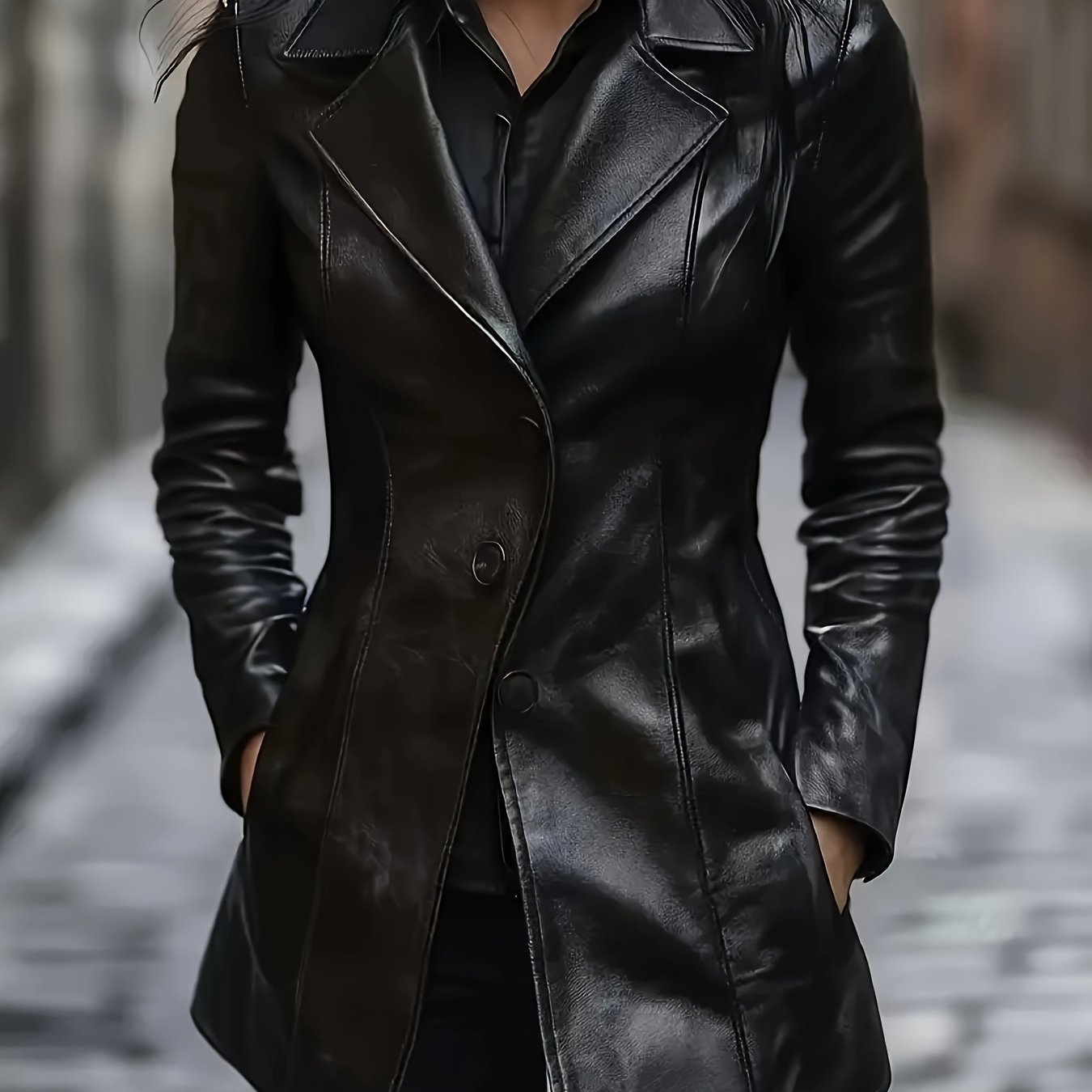 Serena Blackwell | Tailored Mid-Length Faux Leather Coat For Women