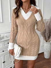Amara Delfontaine | Cable-Knit Collared Sweater Dress For Women