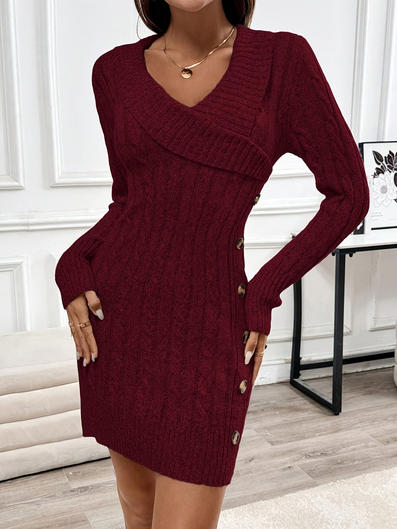 Helena Fontblanc | Cable-Knit V-Neck Mini Dress