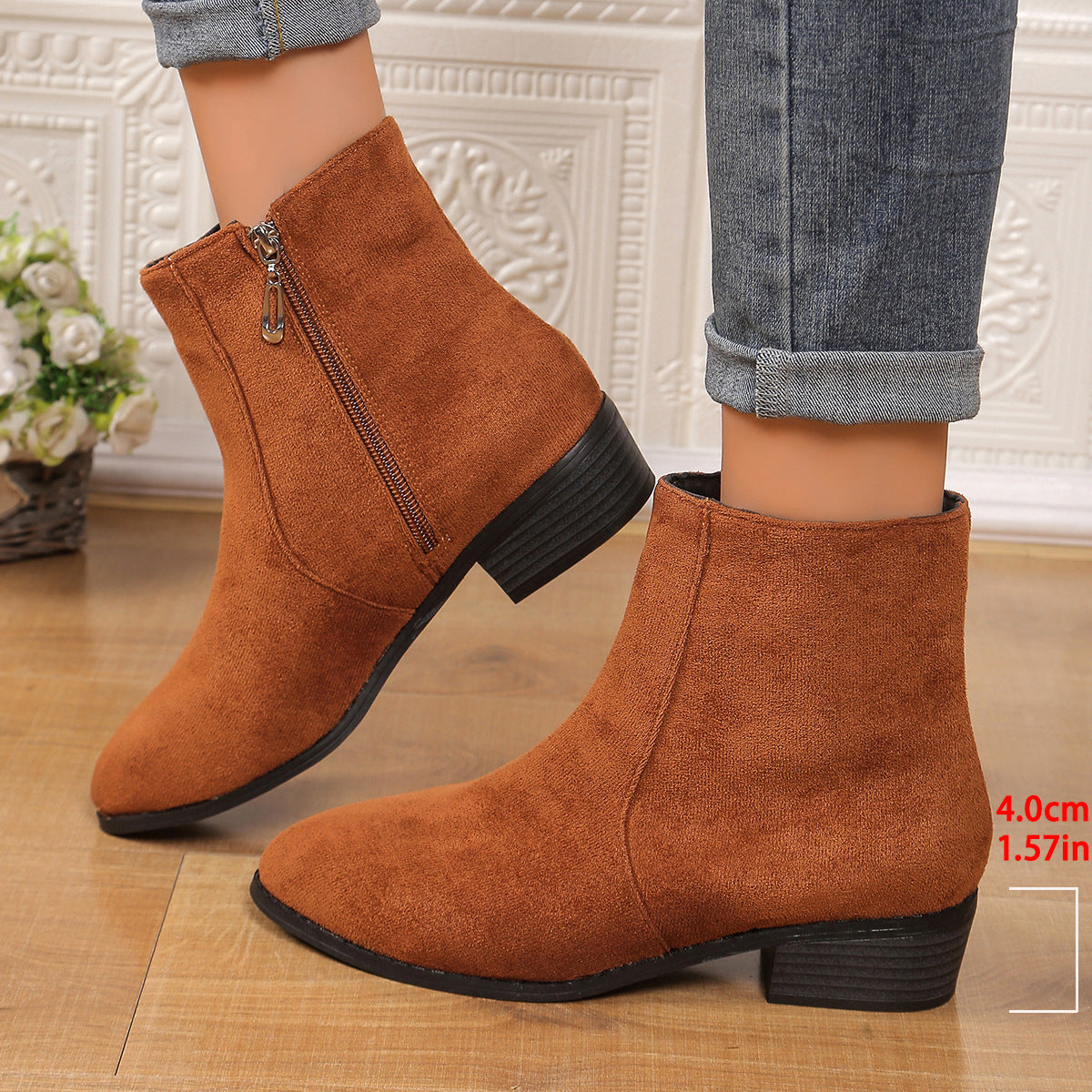 Gabrielle Sinclair | Suede Chunky Heel Ankle Boots For Women