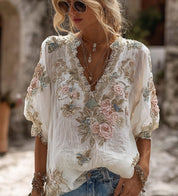 Francesca Marchetti | Floral Embroidered Boho Blouse For Women