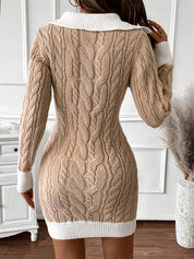 Amara Delfontaine | Cable-Knit Collared Sweater Dress For Women