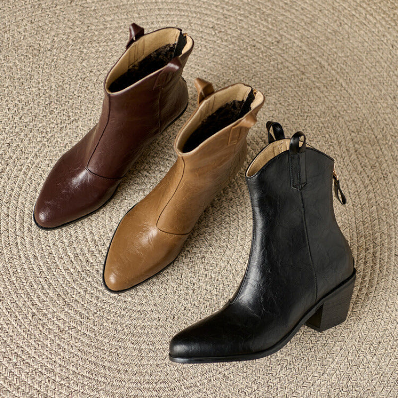 Marisol Chevrier | Leather Cowboy Boots With Block Heel For Women