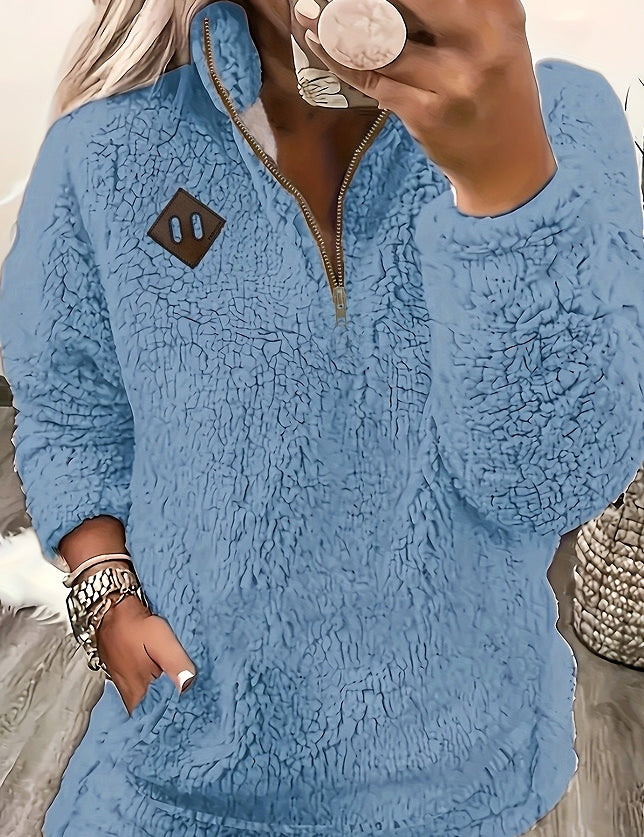 Vanessa Colbert | Plush Half-Zip Sherpa Pullover Sweater For Women
