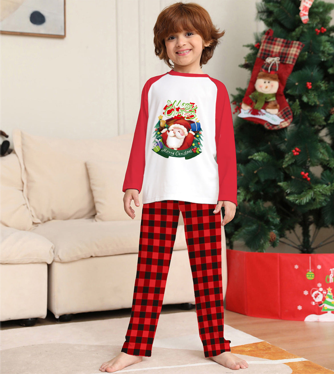 Merry Hearth | Red Raglan Santa Print Christmas Pyjamas Unisex & Family