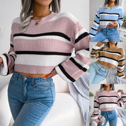 Perrine Deschamps | Long Sleeve Striped Crop Sweater For Women